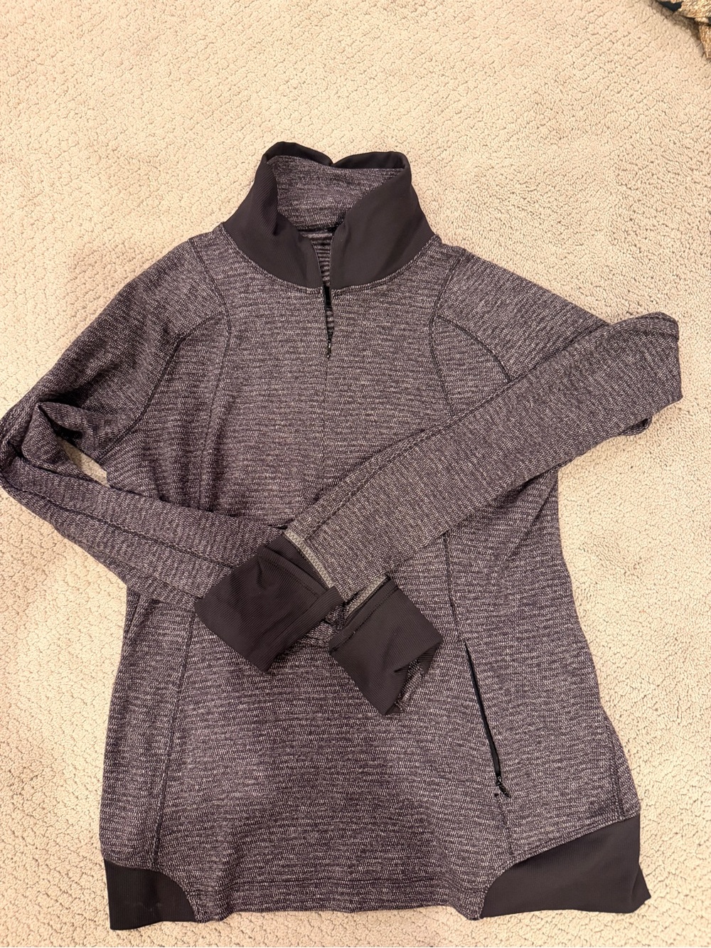 Lululemon Quarter-Zip Athletic Pullover - Heathered Gray with Black Trim size 10